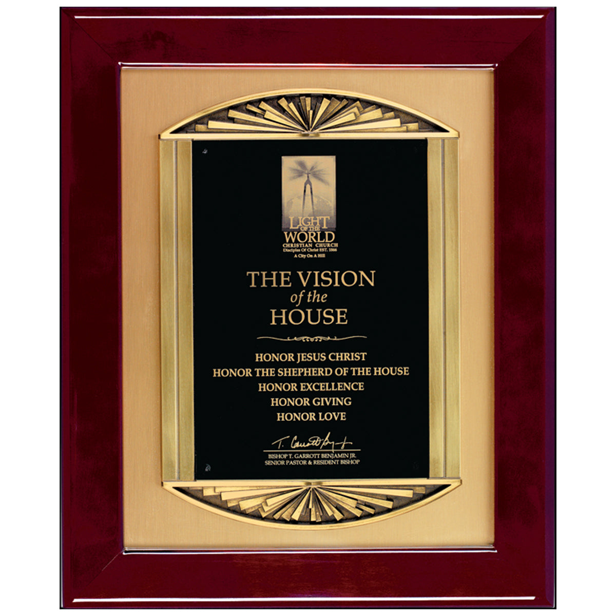 Rosewood Piano Finish Plaque With Cast Metal Frame