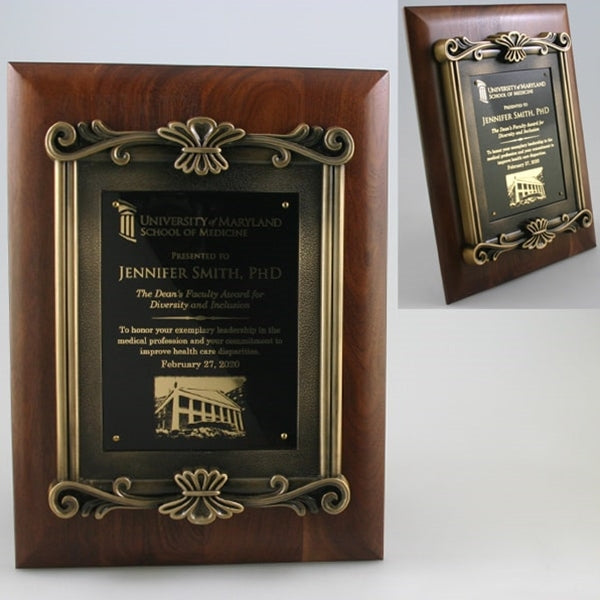 Personalized walnut plaque award from Global Recognition