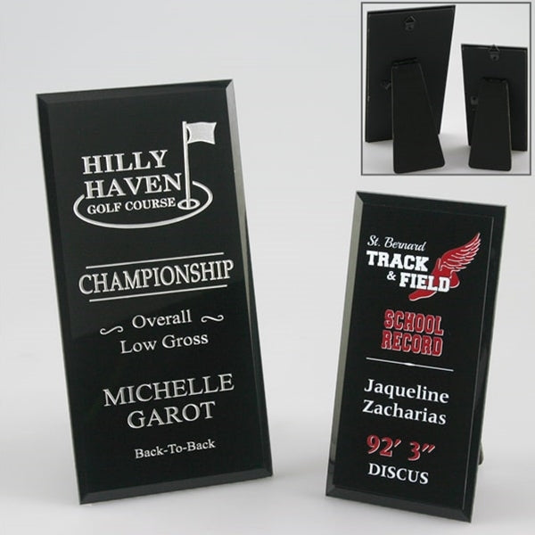 Black glass standing award with full color imprint