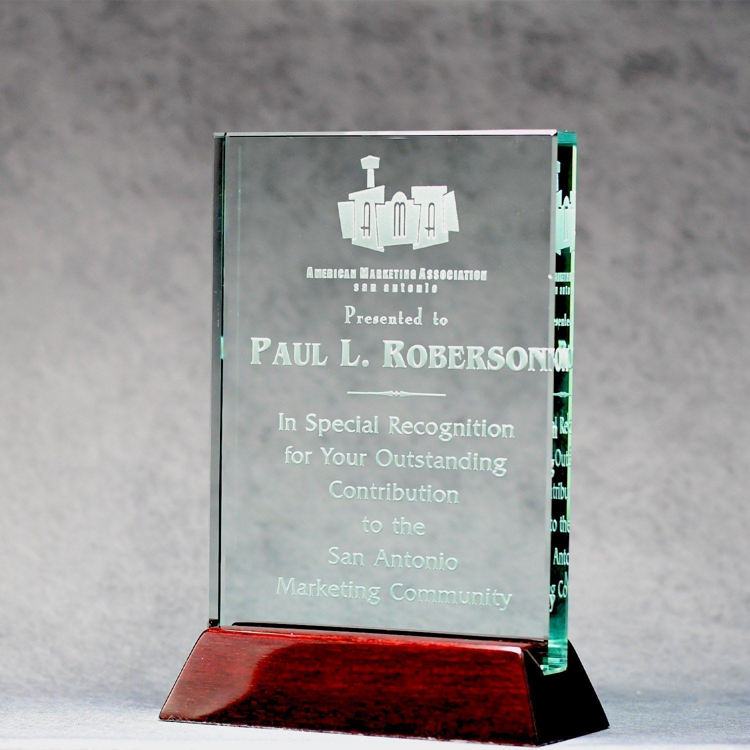 Jade Glass Plaque On Piano Rosewood Base | Global Recognition Inc