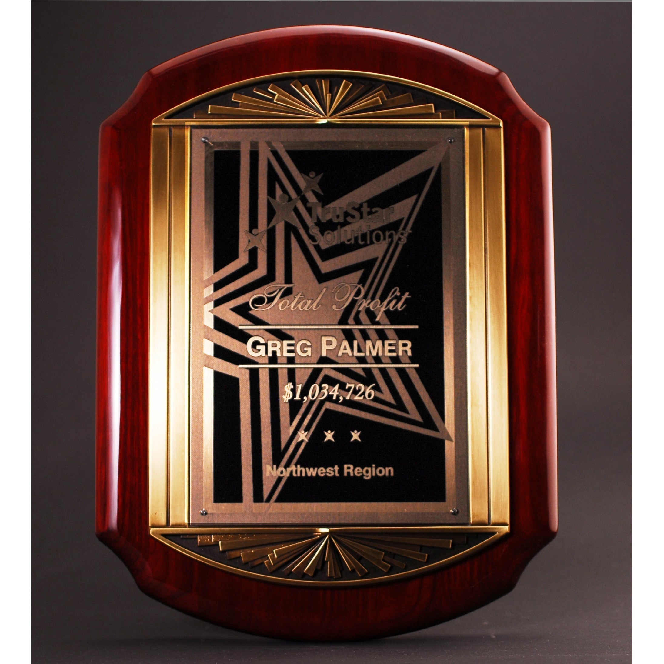 Scalloped Rosewood Piano Finish Plaque With Cast Metal Frame | Global Recognition Inc