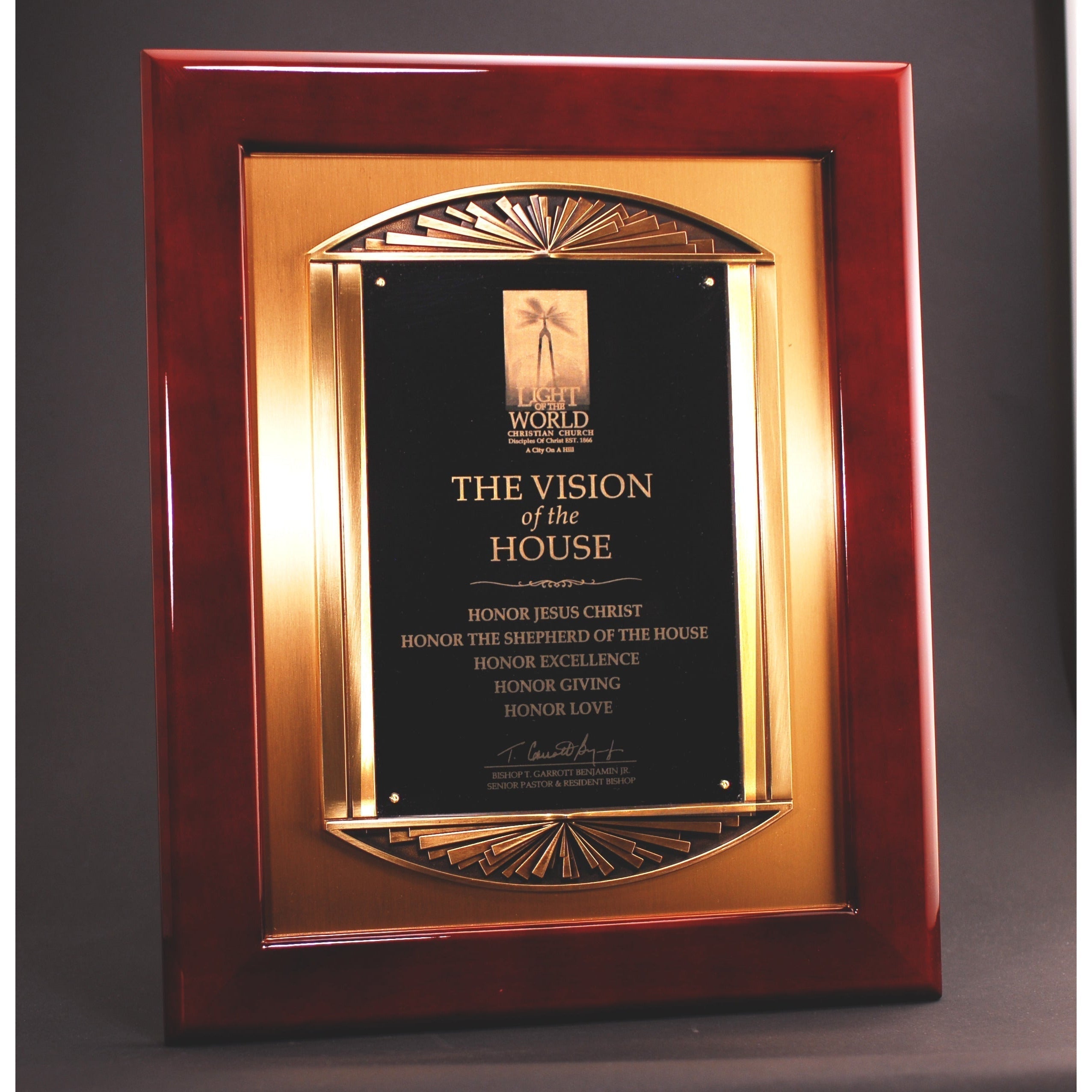 Rosewood Piano Finish Plaque With Cast Metal Frame | Global Recognition Inc