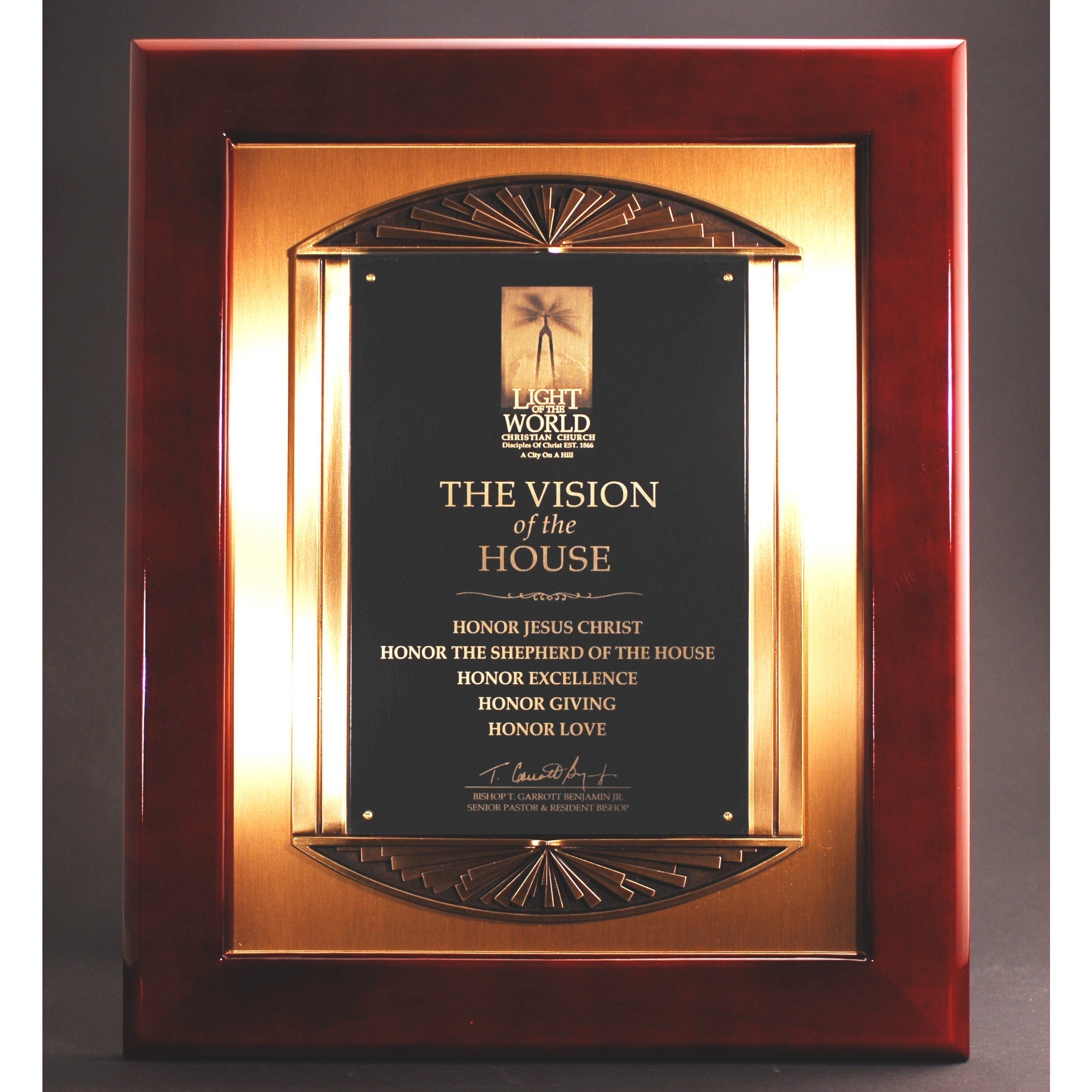 Rosewood Piano Finish Plaque With Cast Metal Frame | Global Recognition Inc