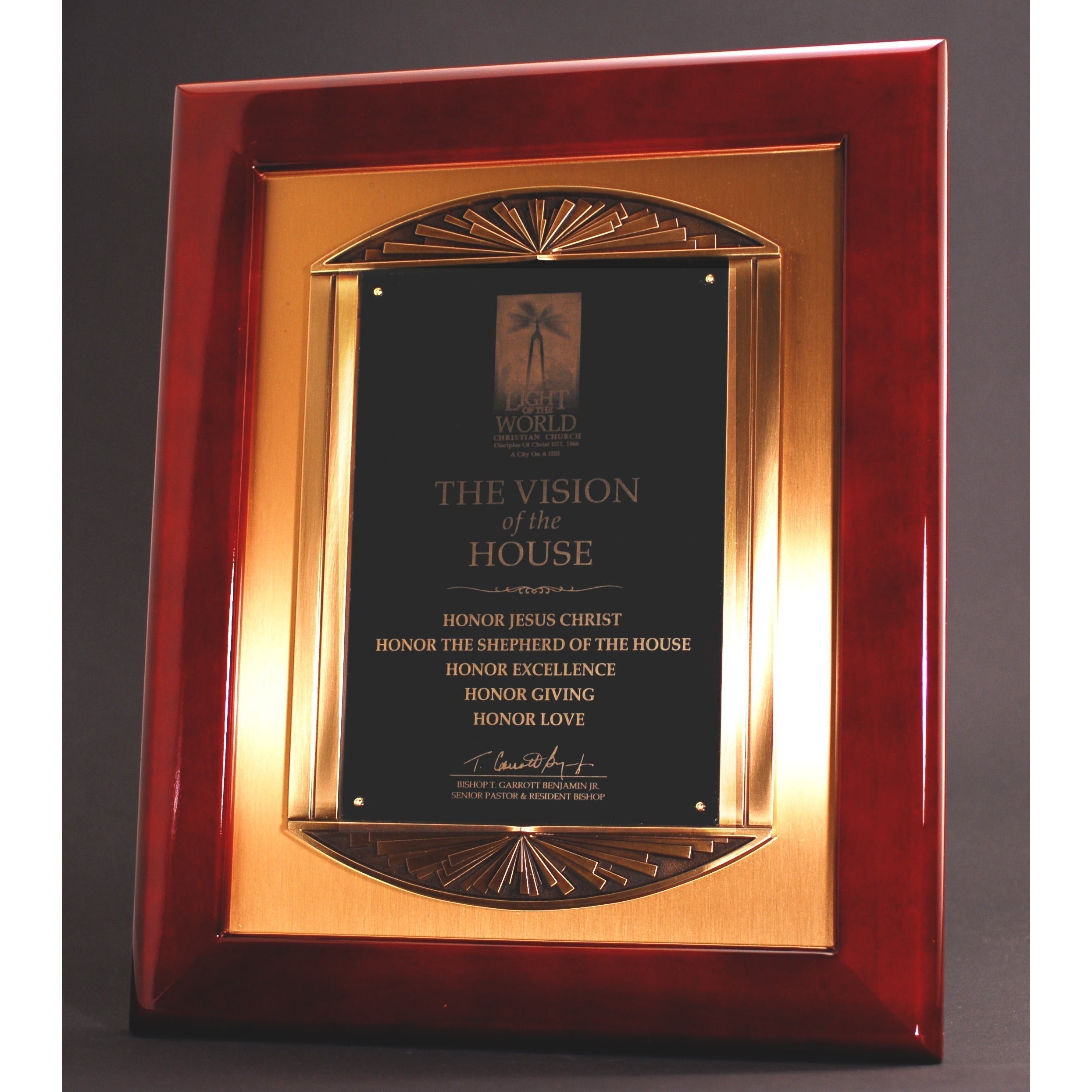 Rosewood Piano Finish Plaque With Cast Metal Frame | Global Recognition Inc