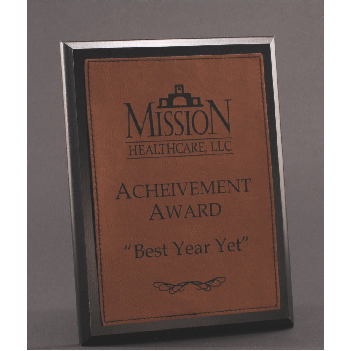 Ebony Finish Plaque With Rawhide Leatherette Plate | Global Recognition Inc