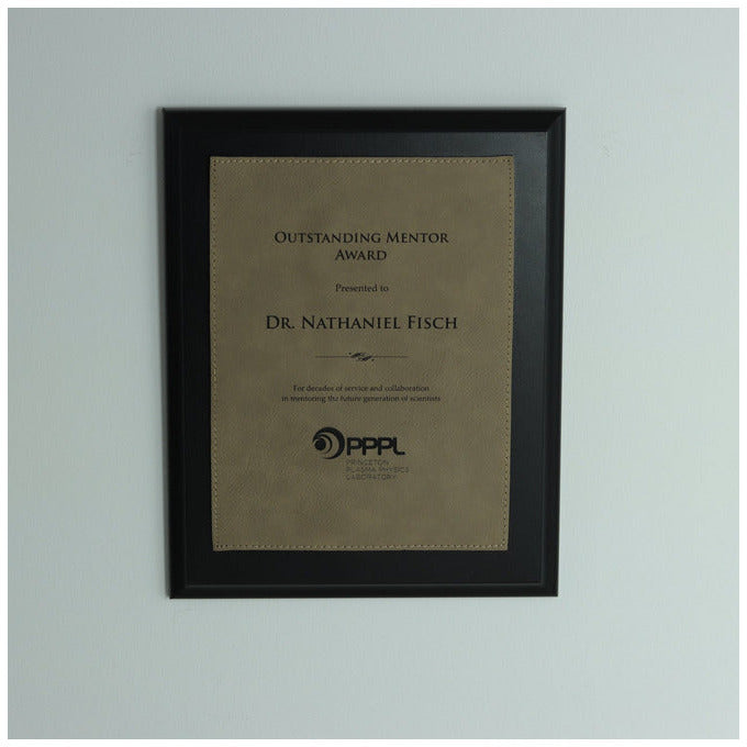 Ebony Laminate Plaque With Light Brown Leatherette Plate | Global Recognition Inc