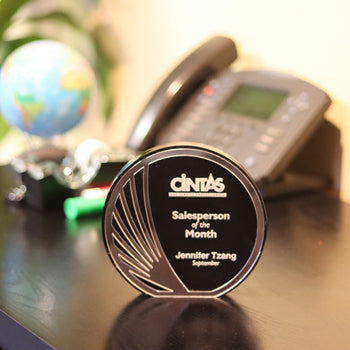 6" Lucite Circle With Black Contour Mirror | Global Recognition Inc