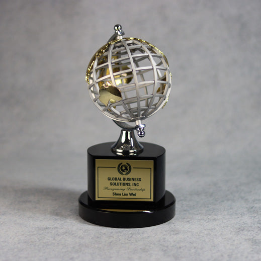Silver And Gold Globe On Black Base | Global Recognition Inc
