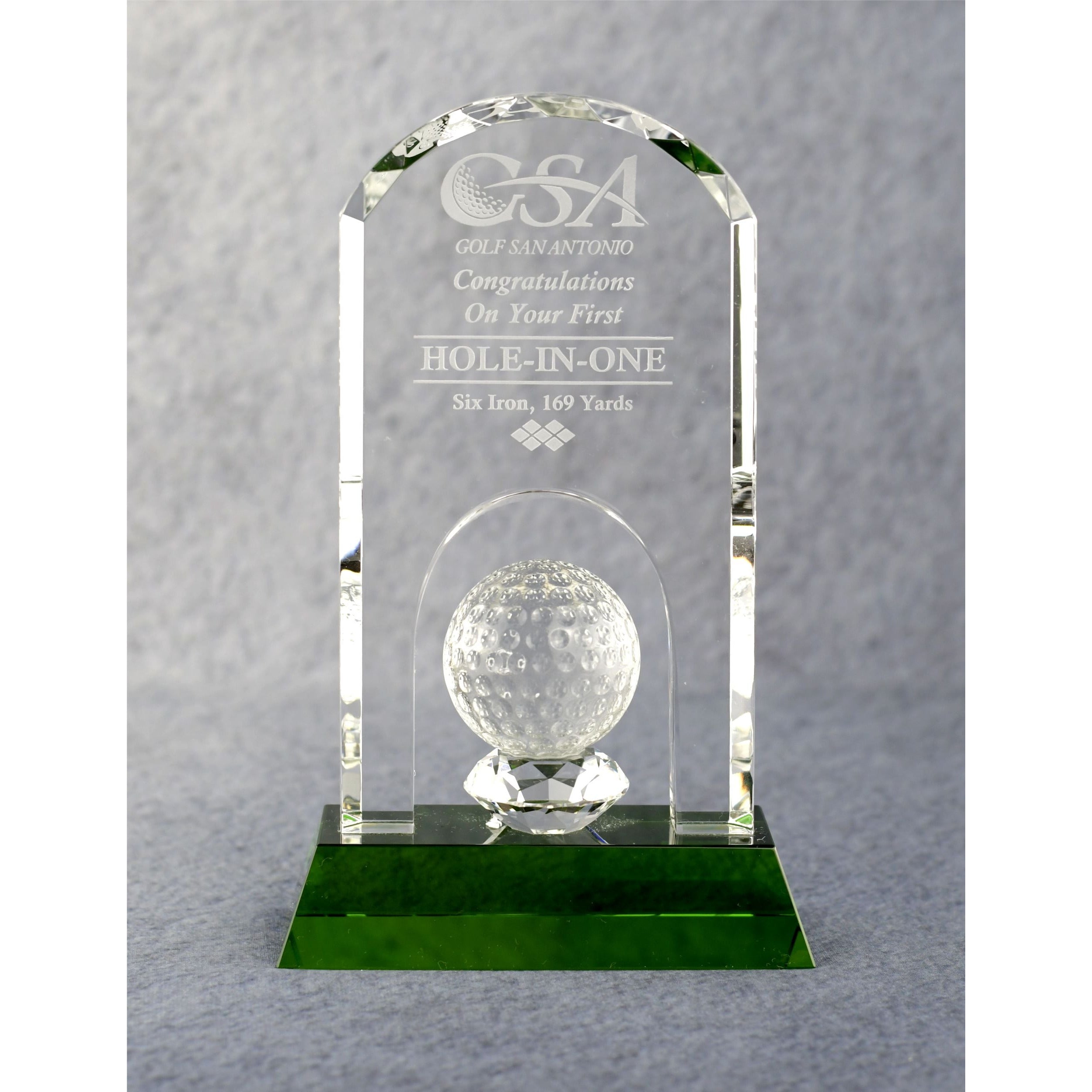 Crystal Arch With Golf Ball | Global Recognition Inc