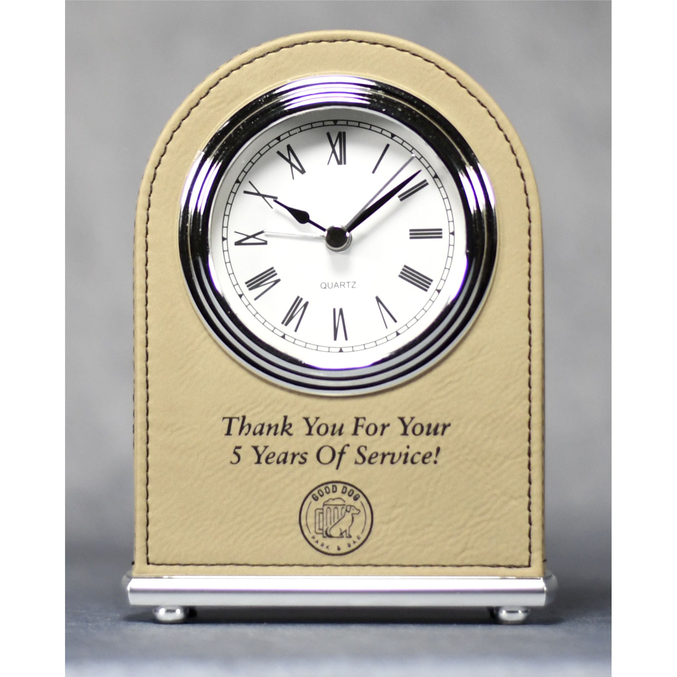 Laserable Leatherette Arch Desk Clock | Global Recognition Inc