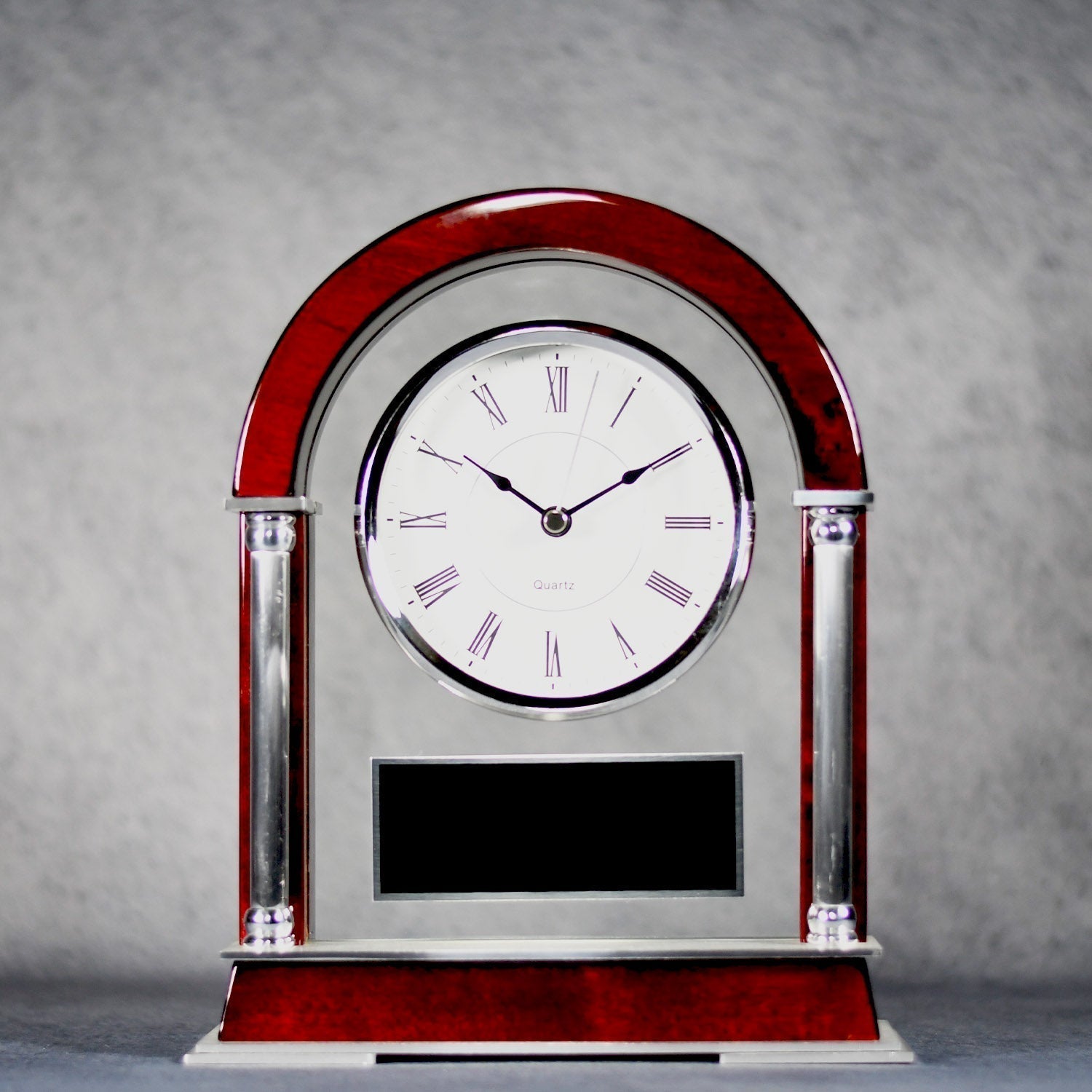 Rosewood And Silver Arched Mantle Clock | Global Recognition Inc