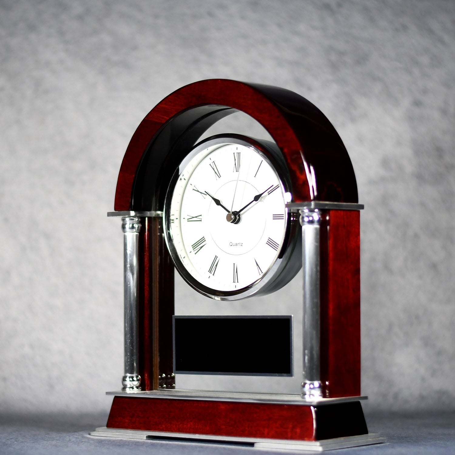 Rosewood And Silver Arched Mantle Clock | Global Recognition Inc