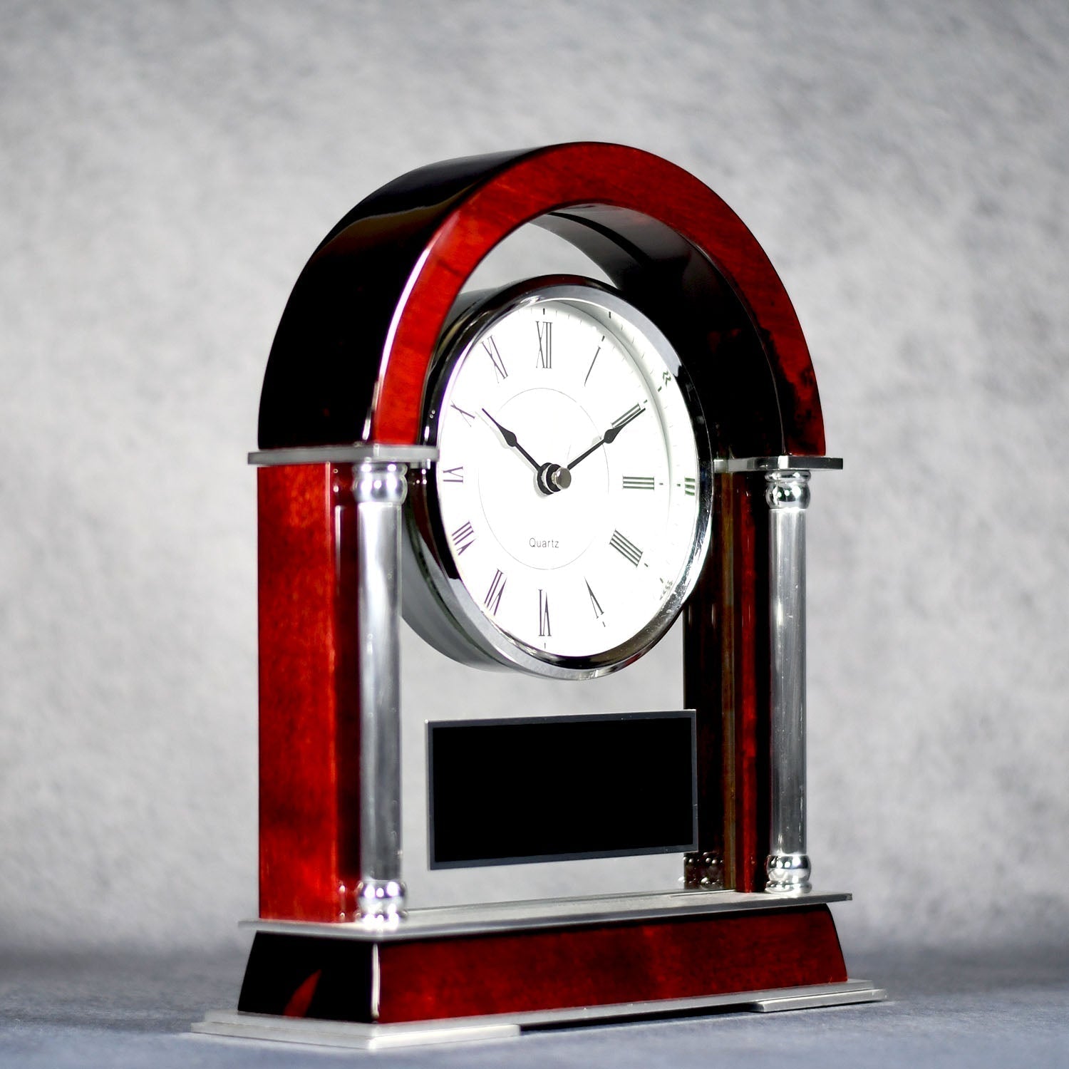 Rosewood And Silver Arched Mantle Clock | Global Recognition Inc