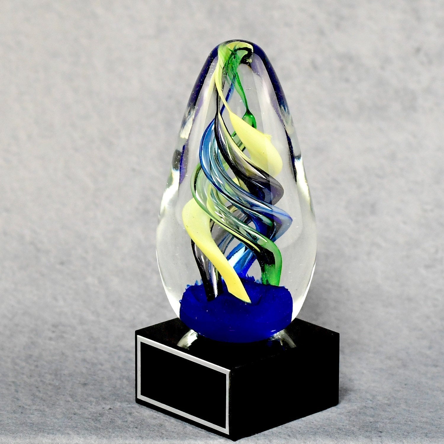 Art Glass Egg On Black Glass Base | Global Recognition Inc