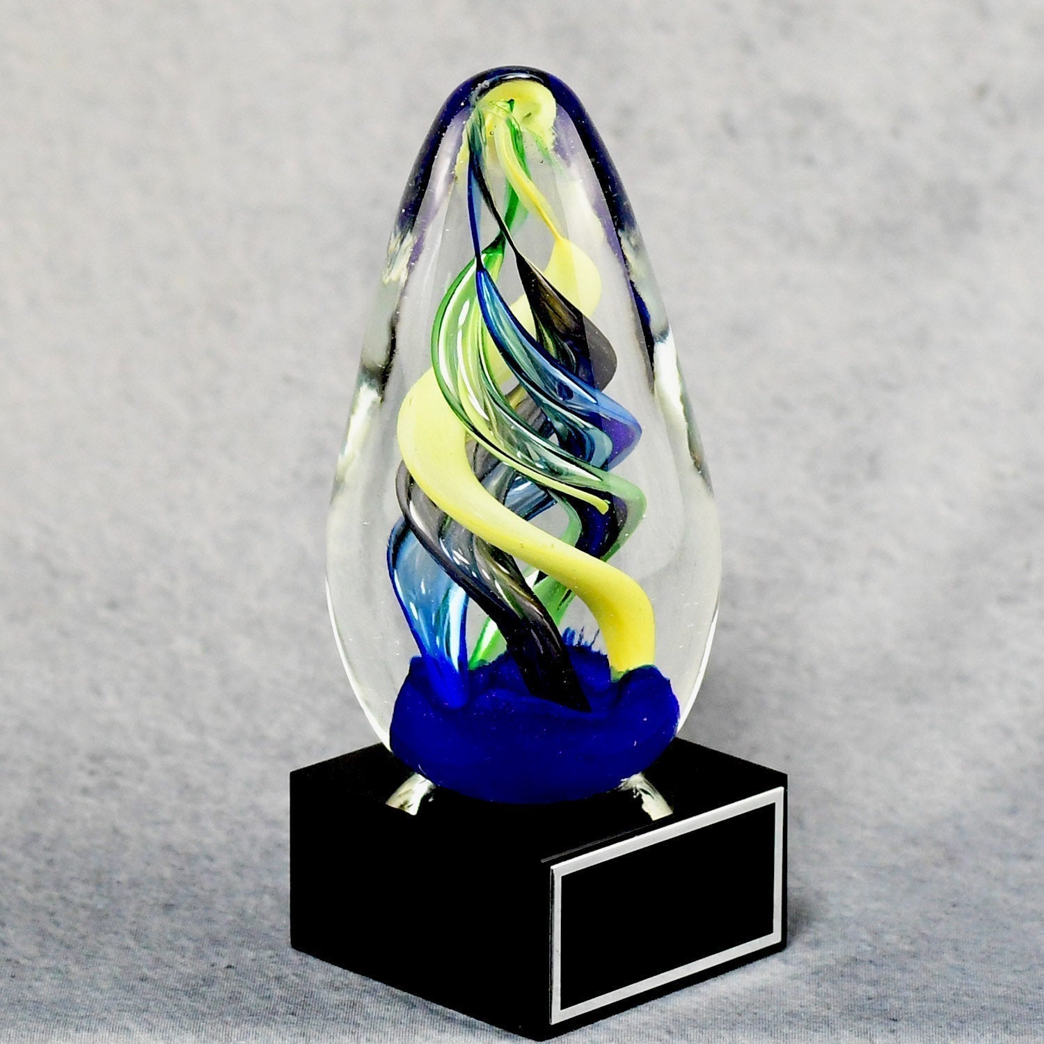 Art Glass Egg On Black Glass Base | Global Recognition Inc