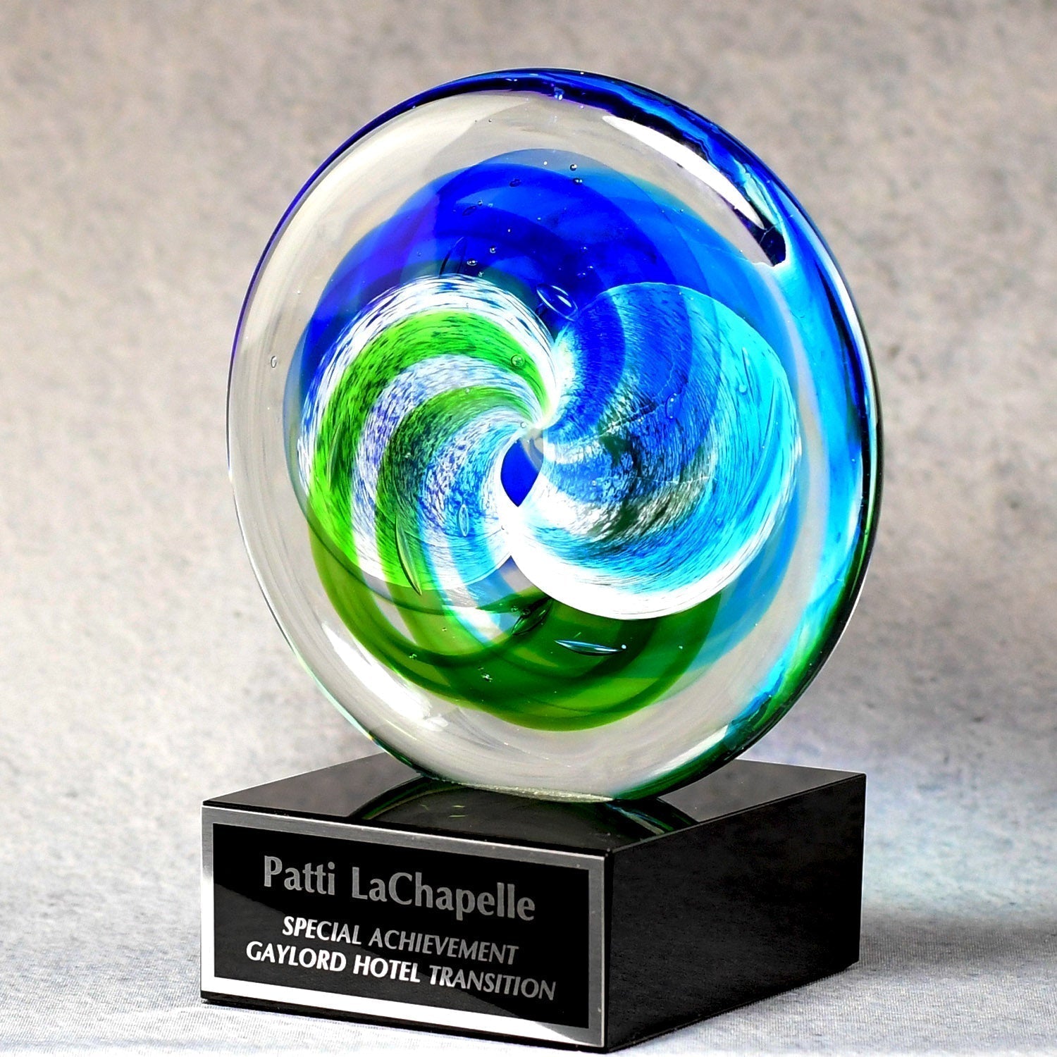 Circle Art Glass On Black Glass Base | Global Recognition Inc