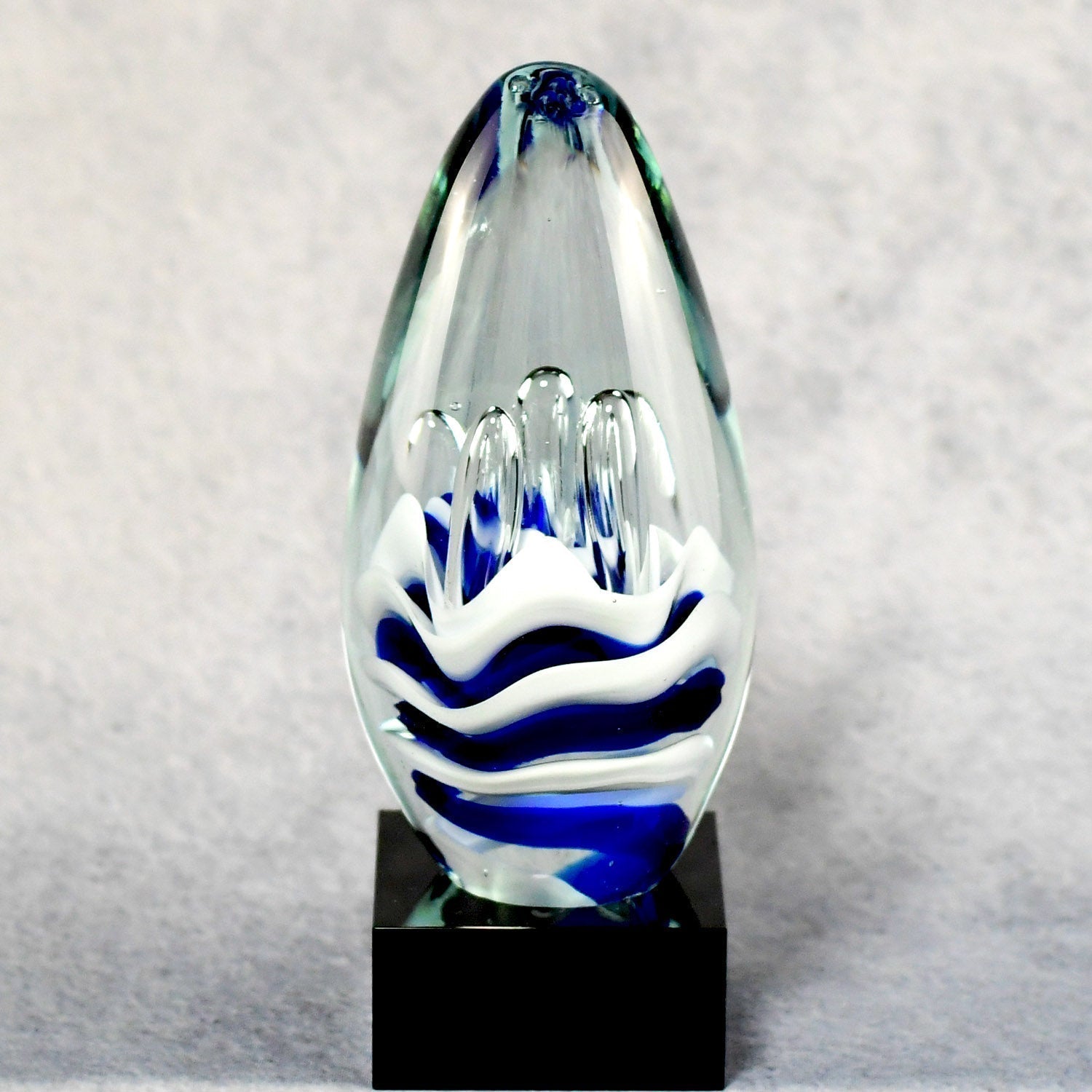 Blue And White Art Glass Egg | Global Recognition Inc