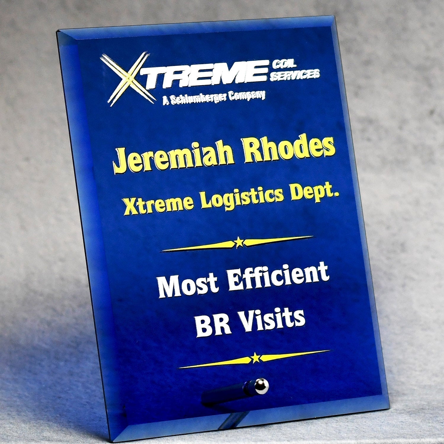 Economy Blue Glass Standing Plaque | Global Recognition Inc