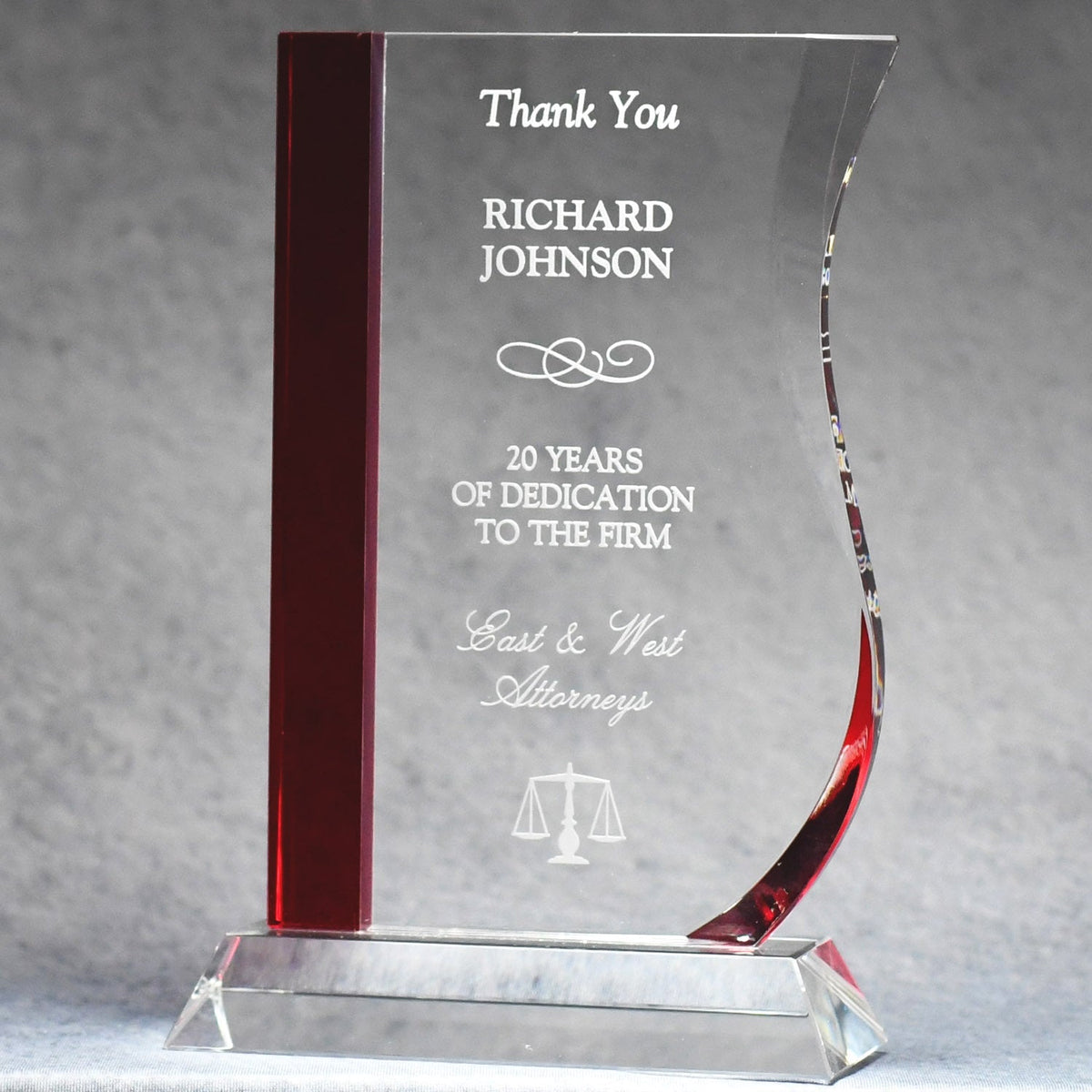 Red Stripe Wave Crystal Award | Global Recognition Inc