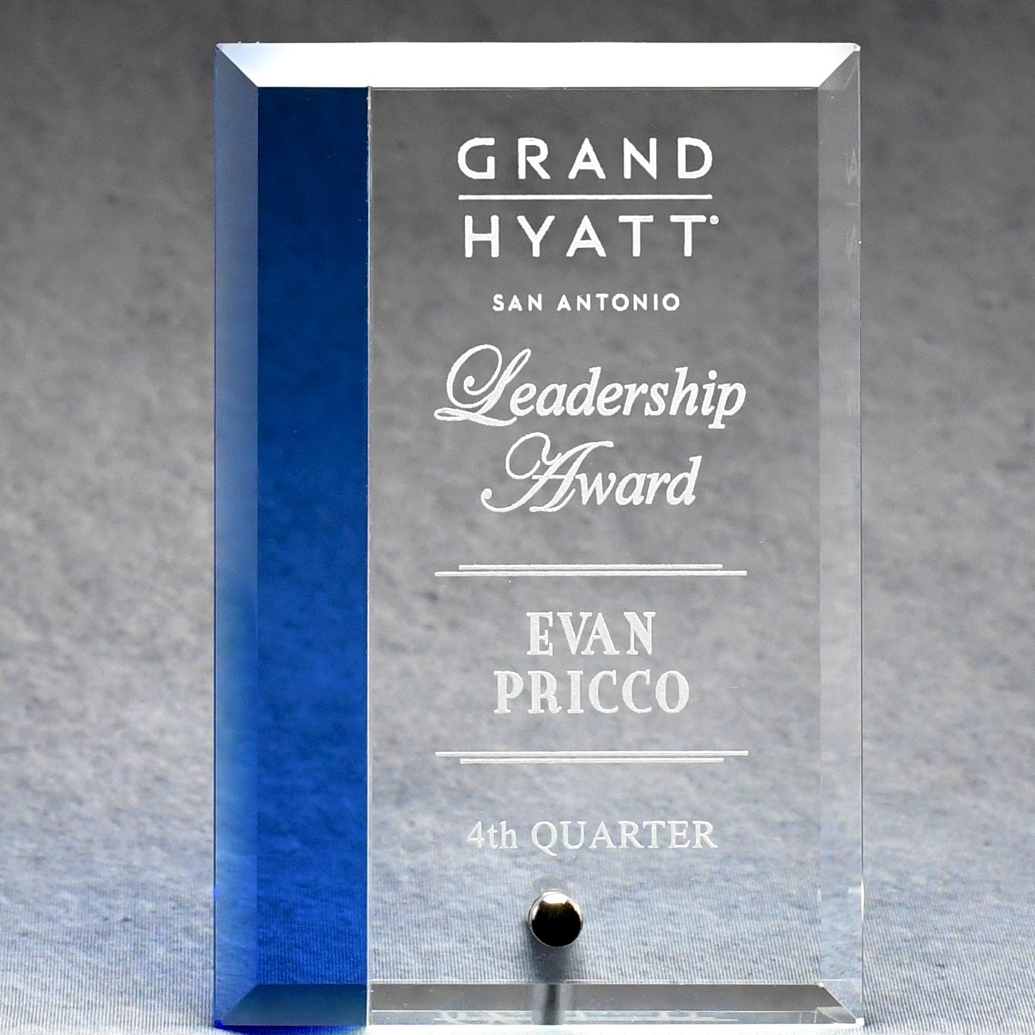 Economy Glass Plaque With Blue Accent | Global Recognition Inc