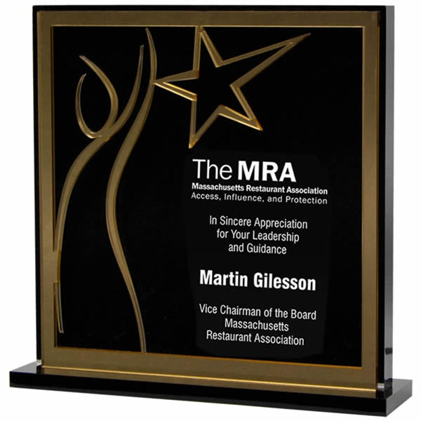 Lucite Square With Star And Black And Gold Or Silver Mirror | Global Recognition Inc