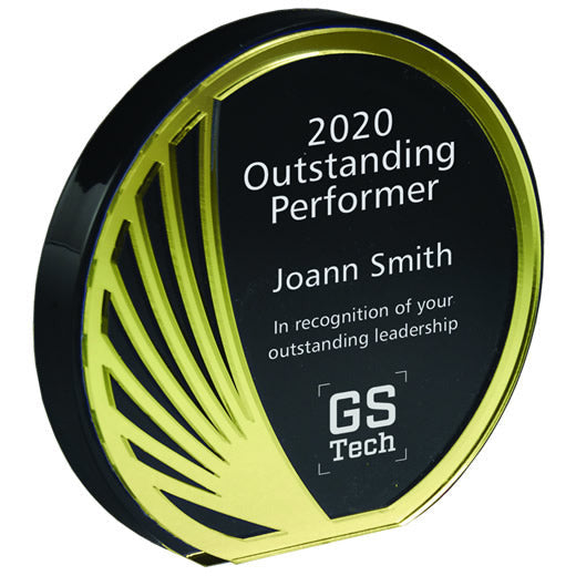6" Lucite Circle With Black Contour Mirror | Global Recognition Inc