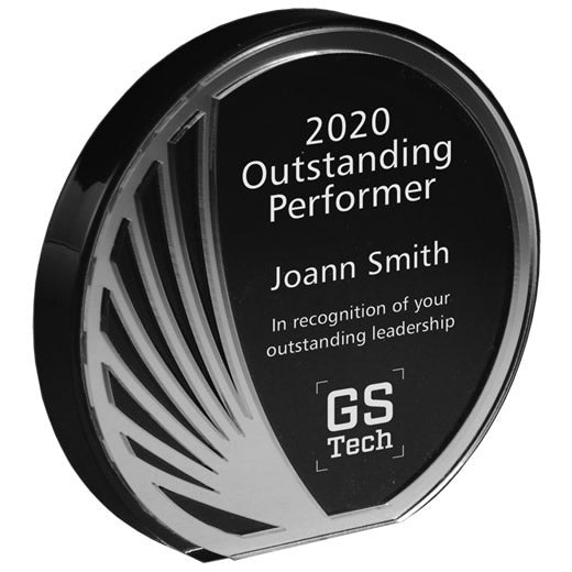 6" Lucite Circle With Black Contour Mirror | Global Recognition Inc