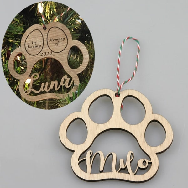  Ornament, Personalized Wood Paw